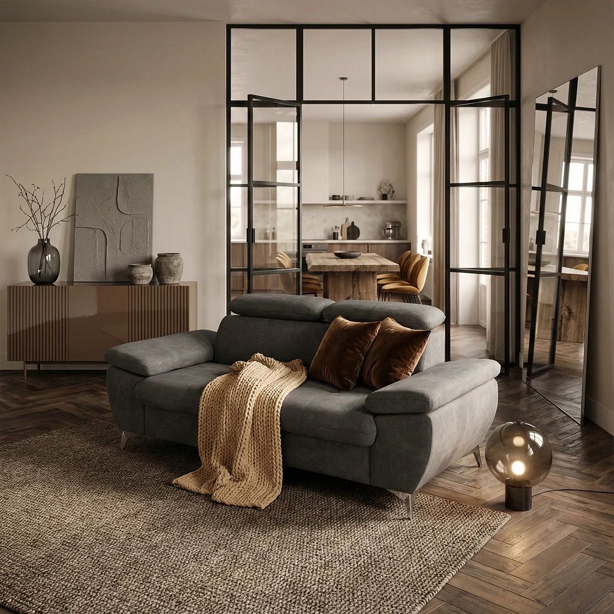 Divano Sumi in ambientazione lifestyle - render 3D Simone Bonanomi